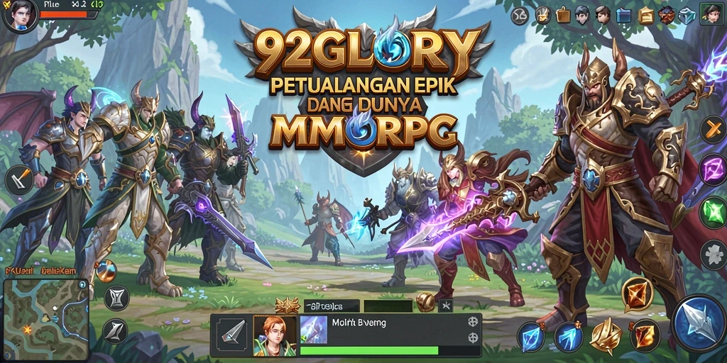 Tangkapan layar utama 92GLORY yang menampilkan aksi pertempuran MMORPG.