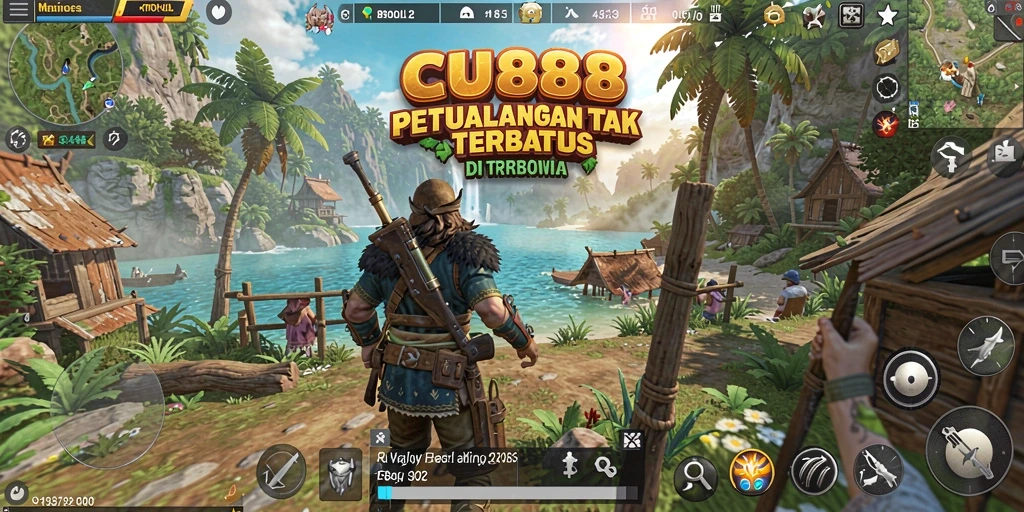 Screenshot CU888 menunjukkan pemain menjelajahi dunia terbuka yang indah.