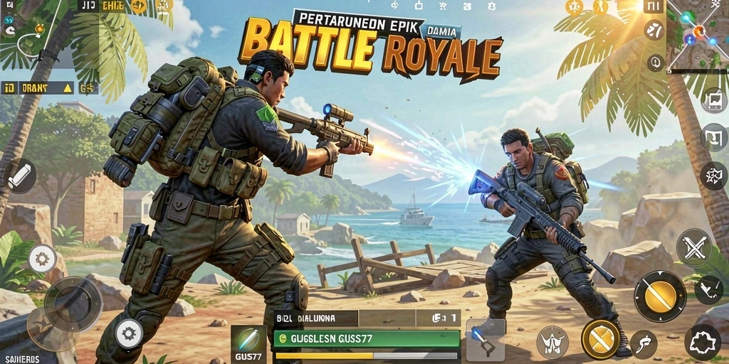 Tampilan dinamis gameplay seru di GUS77 Battle Royale.
