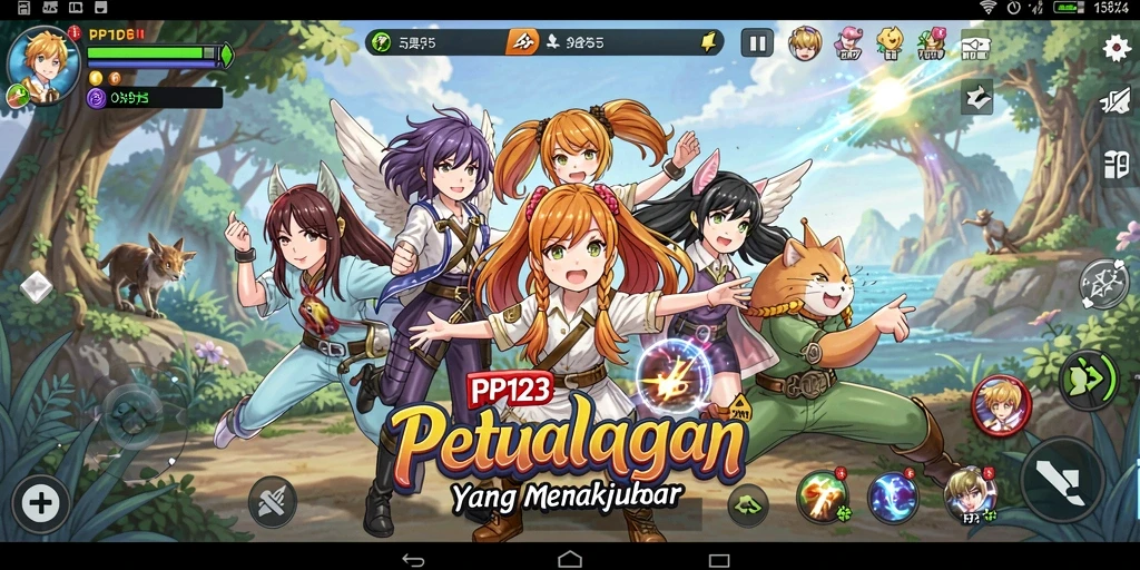 Tampilan gameplay PP123 yang menampilkan aksi seru karakter anime.