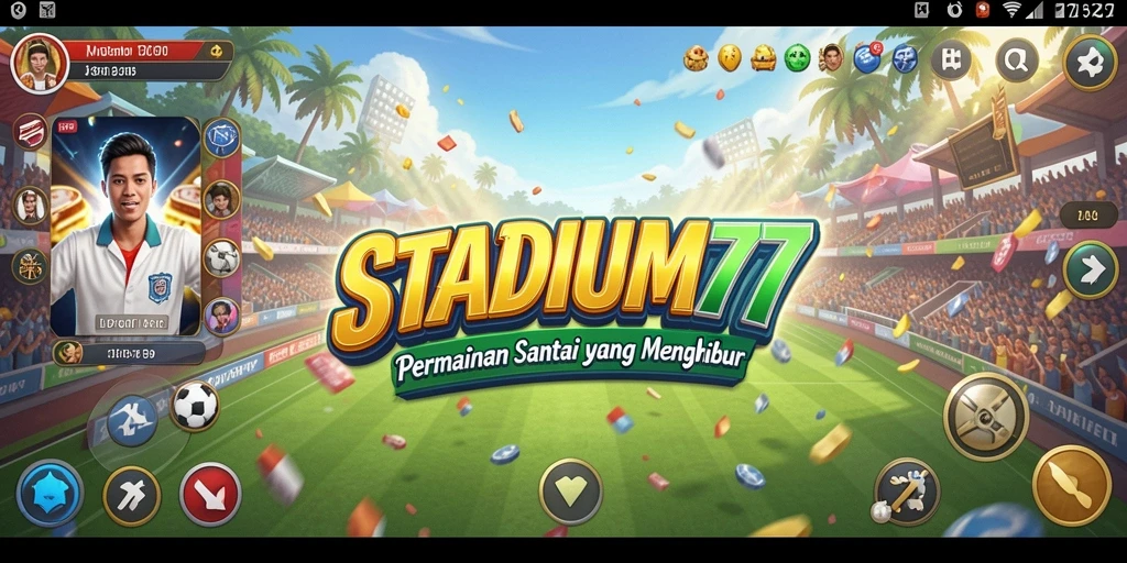 Screenshot gameplay STADIUM77 yang penuh warna dan seru.